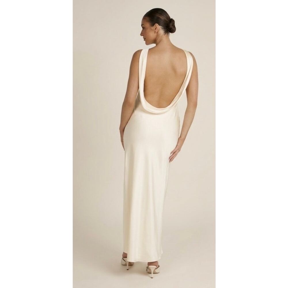 Maxi ivory Satin Dress with Back Cowl
